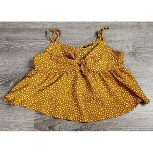 Shein Top Peplum Spaghetti Strap Mustard Yellow Women Sz S Pullover Knot Front‎